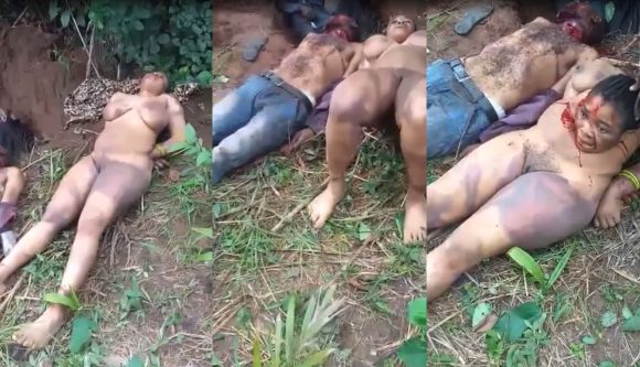 Woman being beheaded and having her genitalia removed with a machete somewhere in Africa.