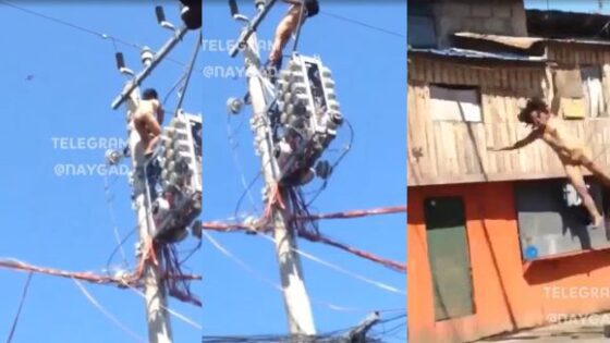 Woman climbs a power pole to commit suicide and almost dies from the fall Photo 0001 Video Thumb