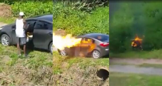 Man douses car with gasoline gets inside it and bursts into flames Photo 0001 Video Thumb