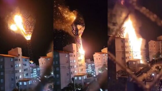 Flaming balloon falls on top of residential building in the metropolitan region of são paulo brazil Photo 0001 Video Thumb