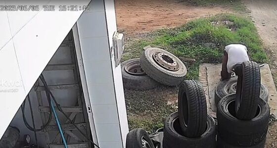 Wheel suddenly explodes hits workers head Photo 0001 Video Thumb