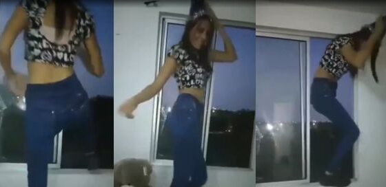 Drunk girl fell down while twerking on window Photo 0001 Video Thumb