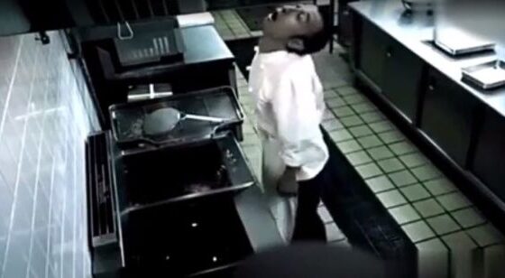 While working in the kitchen the cook lost consciousness and put his face in a hot frying pan Photo 0001 Video Thumb