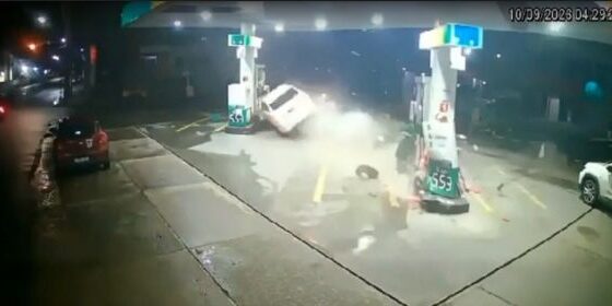 Female driver lost control and crashed into petrol pumps at 100mph Photo 0001 Video Thumb