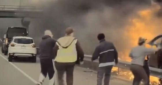 Heroes save driver from burning car in usa Photo 0001 Video Thumb