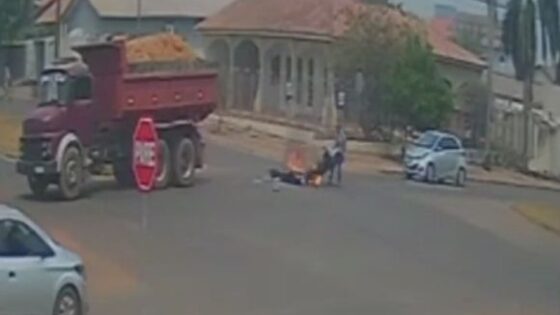 Female motorcyclist catches fire after being hit by a truck in brazil in yet another traffic accident in that country Photo 0001 Video Thumb