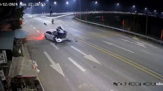 Motorcyclist is thrown into the air after a head on collision with a car in vietnam december 9 2024 Photo 0001 Video Thumb