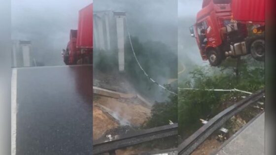 Truck hangs in china after bridge collapse Photo 0001 Video Thumb