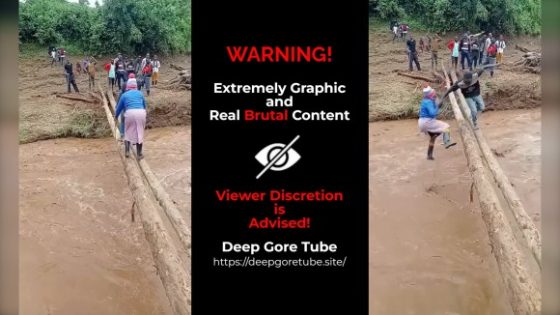 Elderly woman falls into river while crossing log bridge during flood Photo 0001 Video Thumb