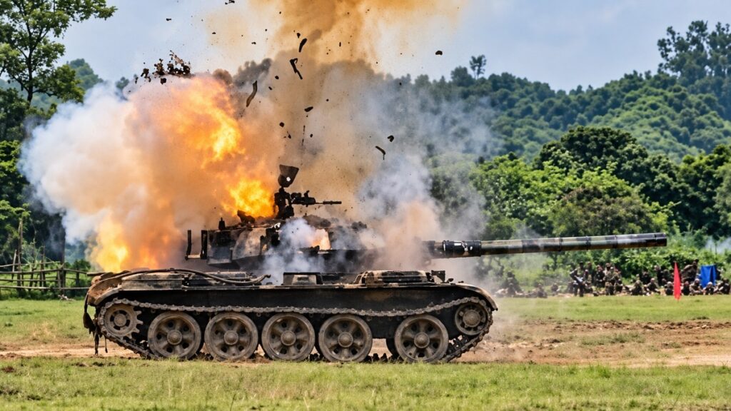 Bangladesh Army tank during live-fire exercise in Chattogram.