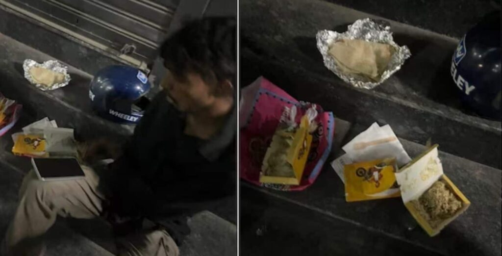 Food packets and Zomato order-tracking screenshots shared by Rishabh Kaushik